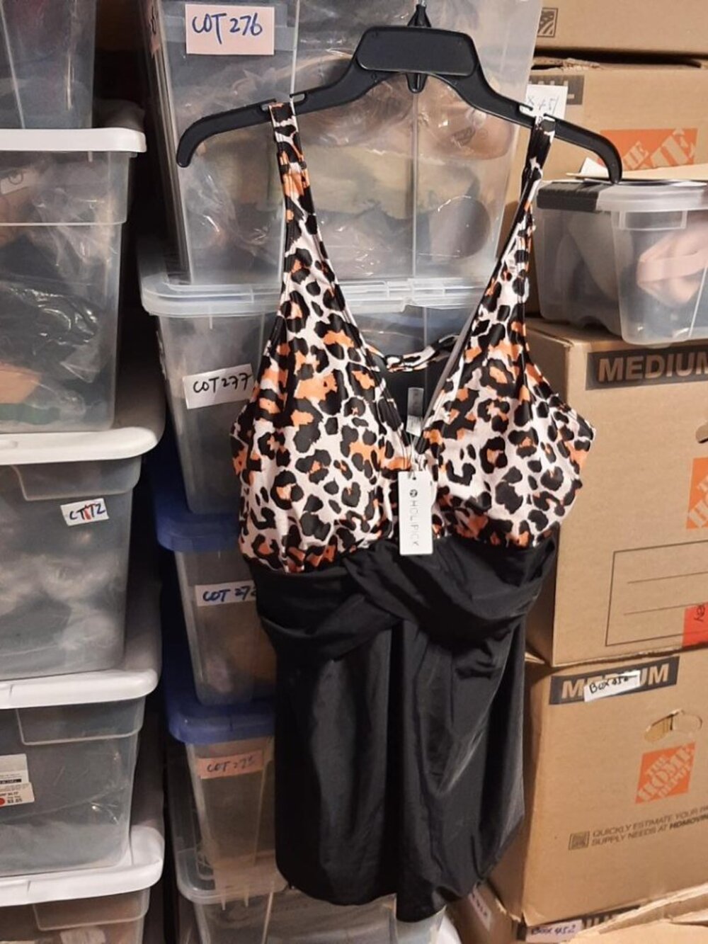 NEW TAG ! Holipick Leopard 1 Pc Swimsuit Ruched Tummy Control Waist Black Sz 22W